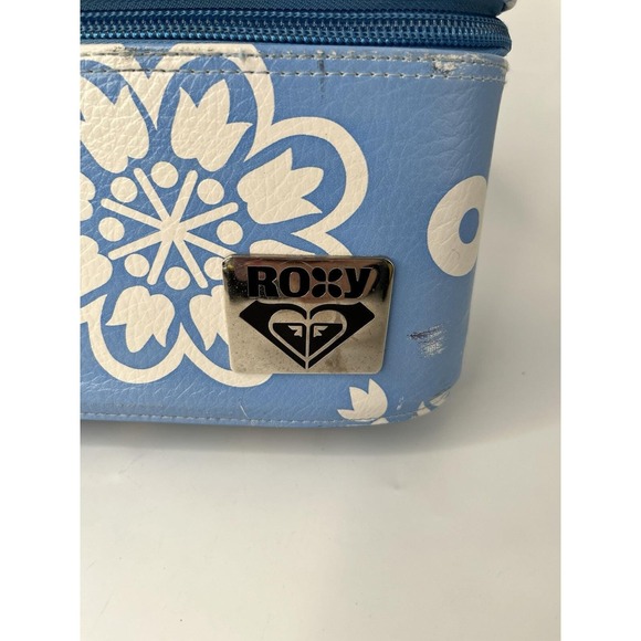 ROXY Make-Up Case Hawaiian Floral Blue Vintage Large READ - Picture 2 of 16